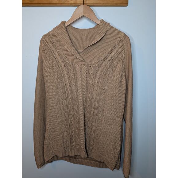 Coldwater Creek Women L Camel Cable Knit Sweater Old Money Preppy Sophisticated - Picture 1 of 8